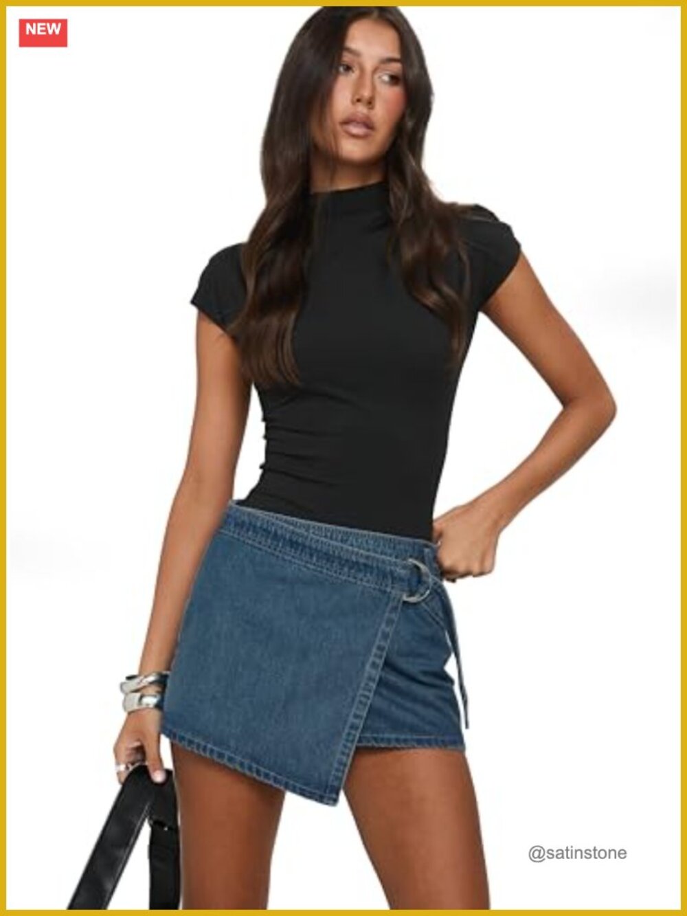 Wrap Mini Skirt with Silver-Toned Hardware, Pull On, 100% Cotton